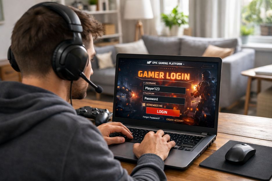 gamer immersed in logging into a gaming platform
